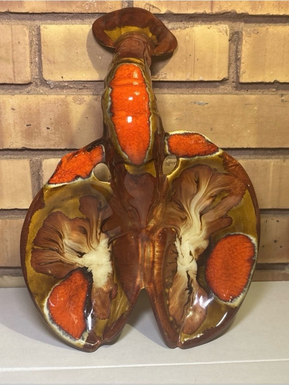 Vintage Dryden Pottery Lobster Dish Red And Brown Drip Glaze 1976 12.5” X 8.5”